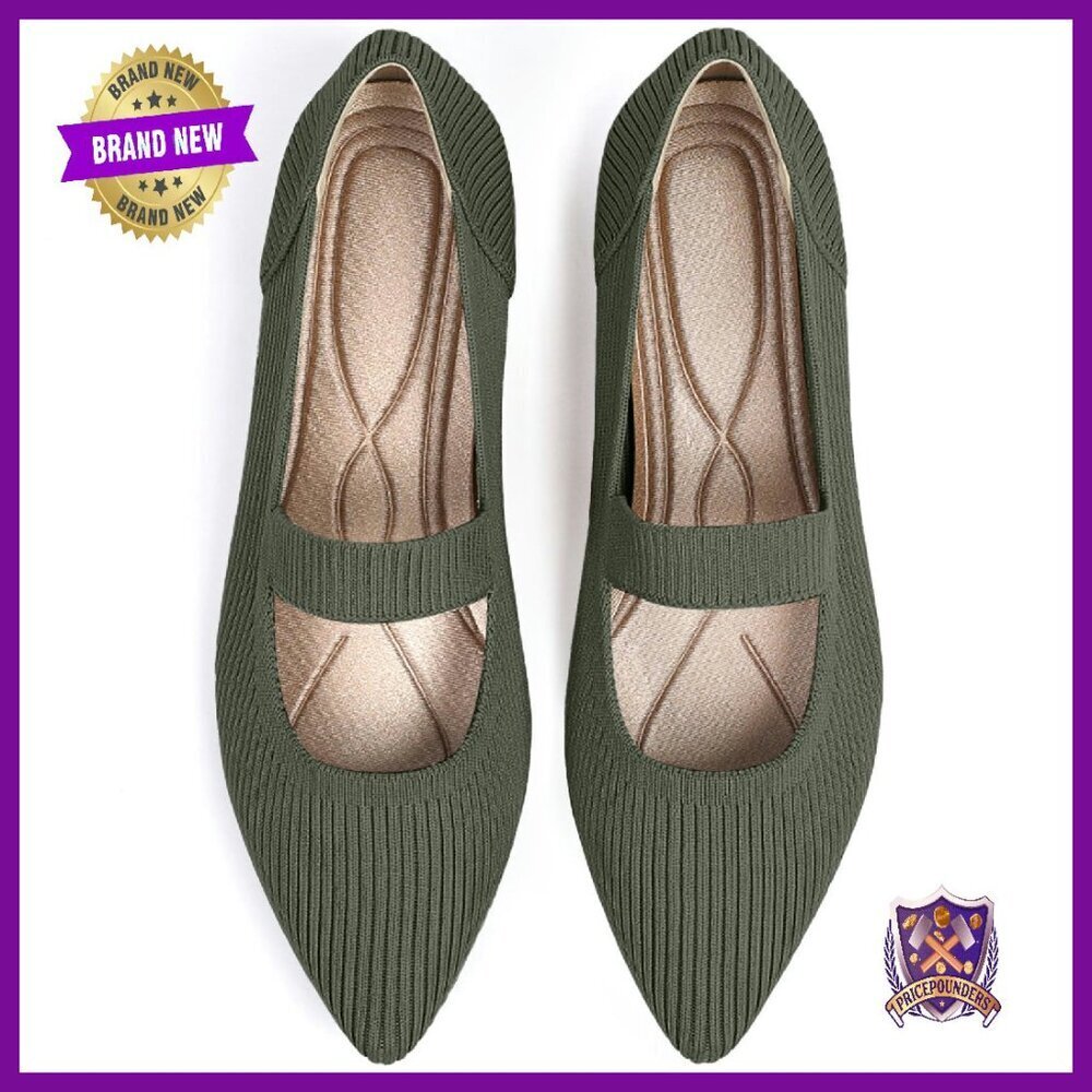 Pointed Toe Knit Mary Jane Flats Comfortable Dressy Women's Shoes
